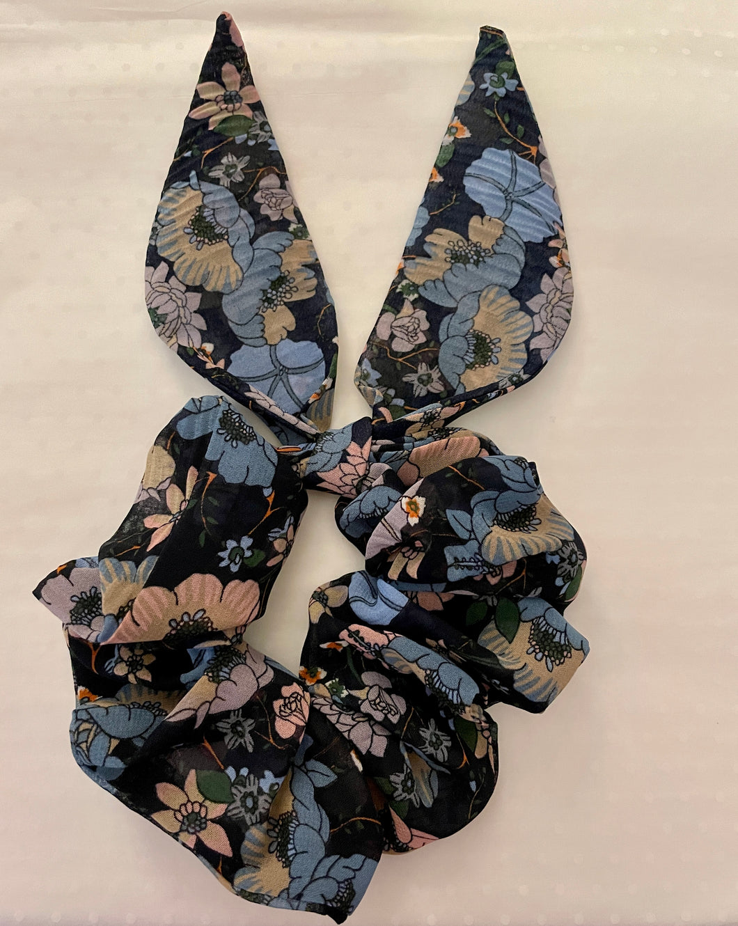 Navy Floral Patterned Scrunchie