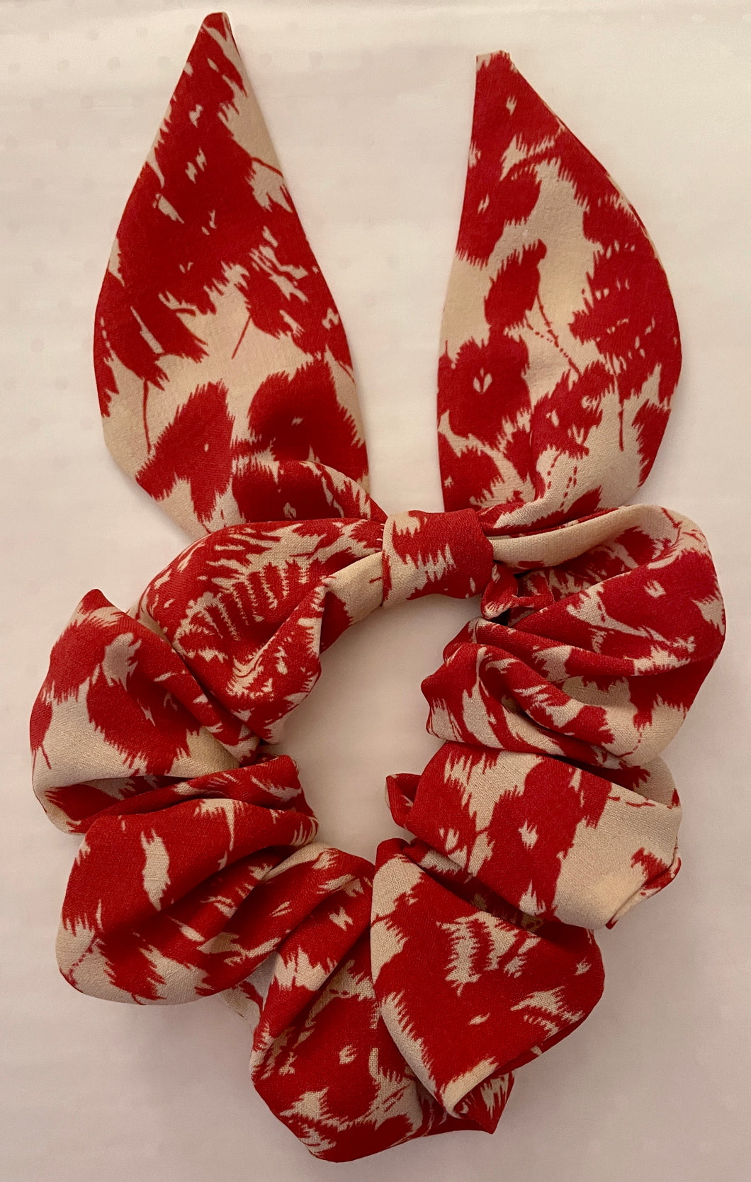 Red and Cream Patterned Scrunchie